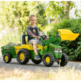 Traktor z napędem na pedały z ładowaczem i przyczepą John Deere Junior Rolly Toys