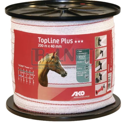 Taśma ogrodzeniowa Top Line Plus, 40 mm 200 m, biało-czerwona