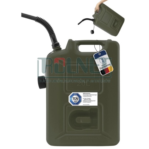 Kanister na paliwo plastikowy 20 l HDPE oliwkowy z certyfikatem UN – Hünersdorff PROFI
