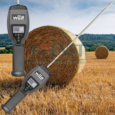 Wilgotnościomierz i termometr do siana, sianokiszonki i słomy Wile 500, z automatyczną kompensacją gęstości