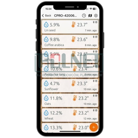 Wilgotnościomierz do zboża i nasion z młynkiem C-PRO Aplikacja