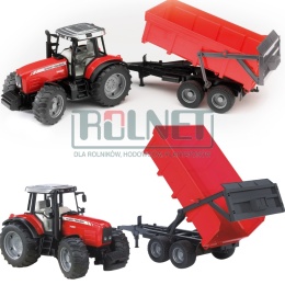 Ciągnik Massey Ferguson 7480 z ładowaczem czołowym i przyczepą do drewna zabawka