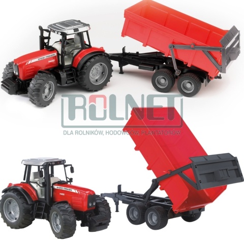 Ciągnik Massey Ferguson 7480 z ładowaczem czołowym i przyczepą do drewna zabawka