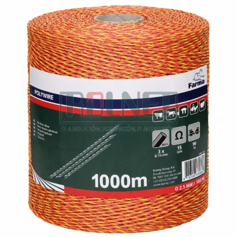 Plecionka do pastucha 1000 m żółto-pomarańczowa 3x0,16 mm – Farma