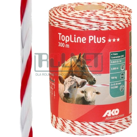 Plecionka do pastucha TopLine Plus AKO biało-czerwona 3mm x 300 m (3 × 0,30 mm)