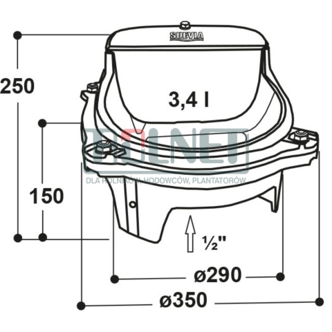 Wymiary poidła Poidło podgrzewanego HP10 80W
