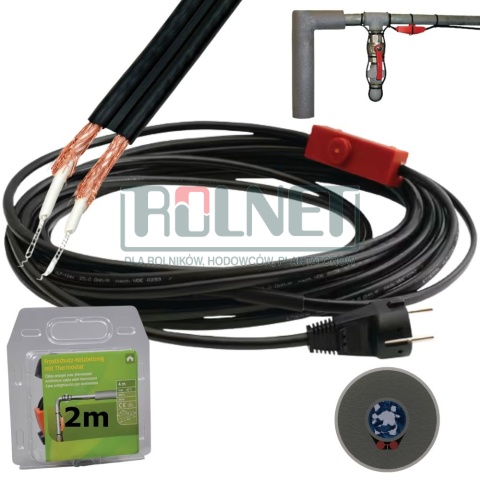 Przewód grzewczy z termostatem 2 m – kabel grzewczy do rur 230V, ochrona przed zamarzaniem do -45°C