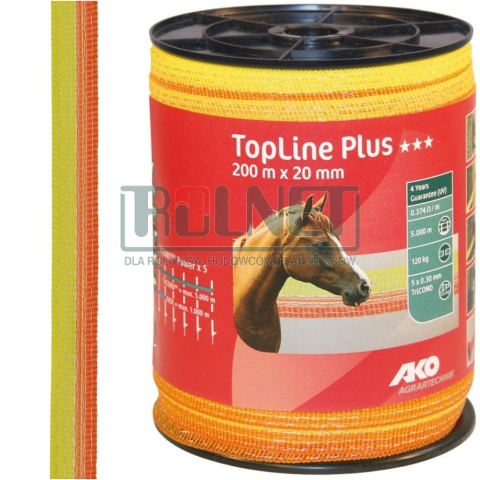 Taśma ogrodzeniowa AKO TopLine Plus 20 mm 200 m żółto-pomarańczowa