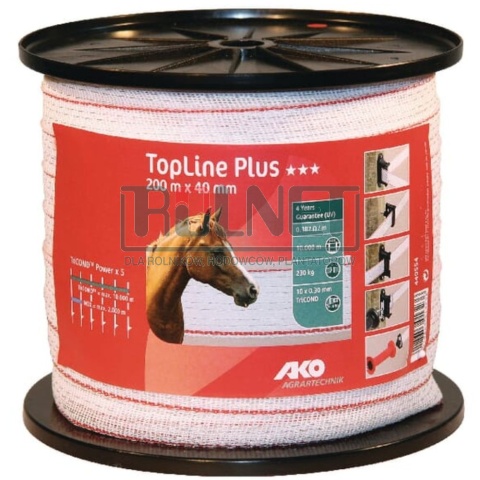 Taśma do pastucha elektrycznego 20 mm 400 m AKO Top Line Plus biało-czerwona