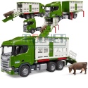 Ciężarówka Scania Super 560R do transportu bydła BRUDER 03548 z kontenerem i jedną sztuką bydła