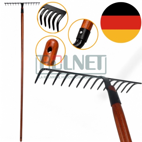 Grabie ogrodowe metalowe SHW REX Premium 14 zębów 150 cm do ziemi i grządek z trzonkiem jesionowym
